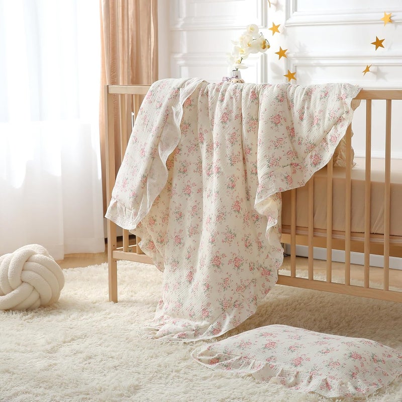 CLoucl 100% Cotton Muslin Crib Comforter/Quilt,Ultra Soft Cozy Reversible Baby Blanket,All Season Toddler Blankets for Boys and Girls, Machine Washable,41"x48" - Image 4